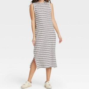 Universal Thread Target dress sleeveless midi stripes cream charcoal gray L